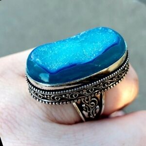 New Huge Druzy Drusy 925 Silver Ring.